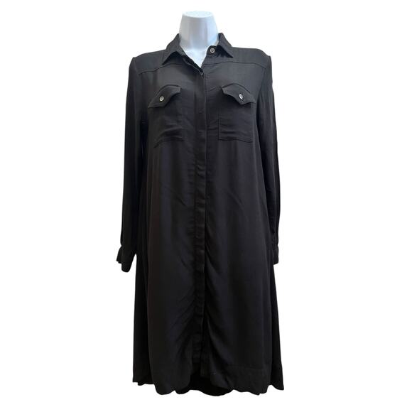 Hatch Black Collared High Low Concealed Placket Button Shirt Dress Size 1 Small - Picture 4 of 14